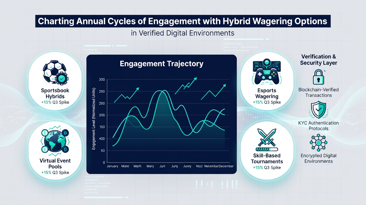 Grafik zu hybriden Wettzyklen mit Fokus auf verifizierte digitale Schnittstellen und saisonale Engagement-Daten
