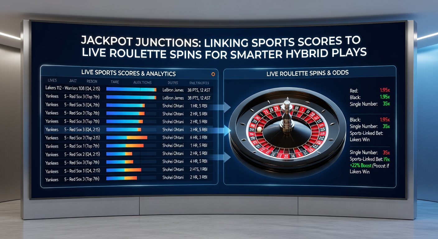Screenshot einer Hybrid-Plattform, die ein laufendes Eishockey-Match mit einem Live-Roulette-Tisch kombiniert, inklusive Multiplikatoren basierend auf Toren